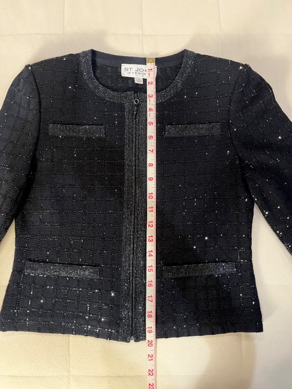 St John Evening Santana Knit Skirt Suit Set Black Metallic Sparkle Size 4 USA - Picture 9 of 14